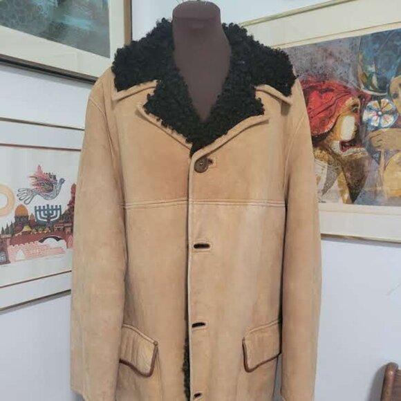 Vintage 70's Men's Sheepskin Coat Made in Scotland Size L - Picture 1 of 10
